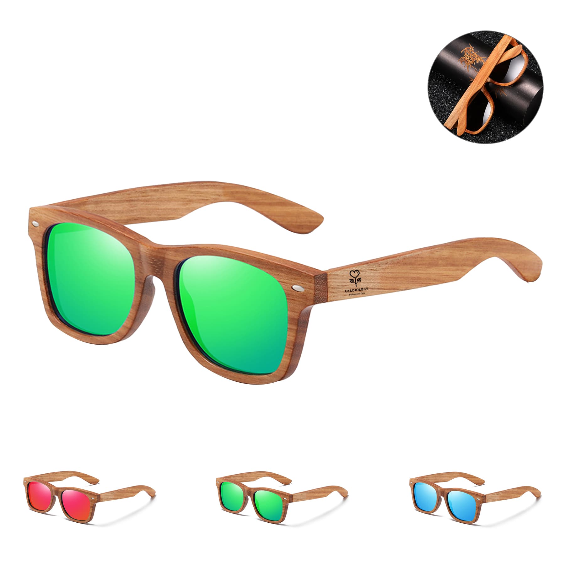 UV400 Unisex Wooden Frame Square Polarized Sunglasses
