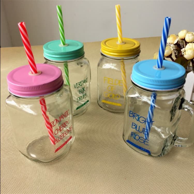 15 oz. Colored Mason Jars with Straw