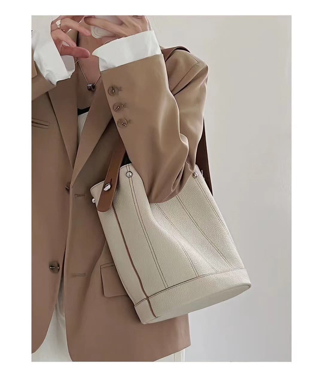 Genuine Leather Bucket HandBag Tote Bag For Women