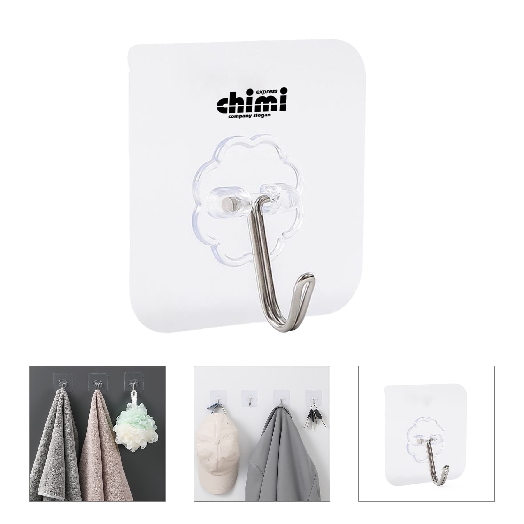 Transparent Waterproof Adhesive Wall Hooks (22lb Max)