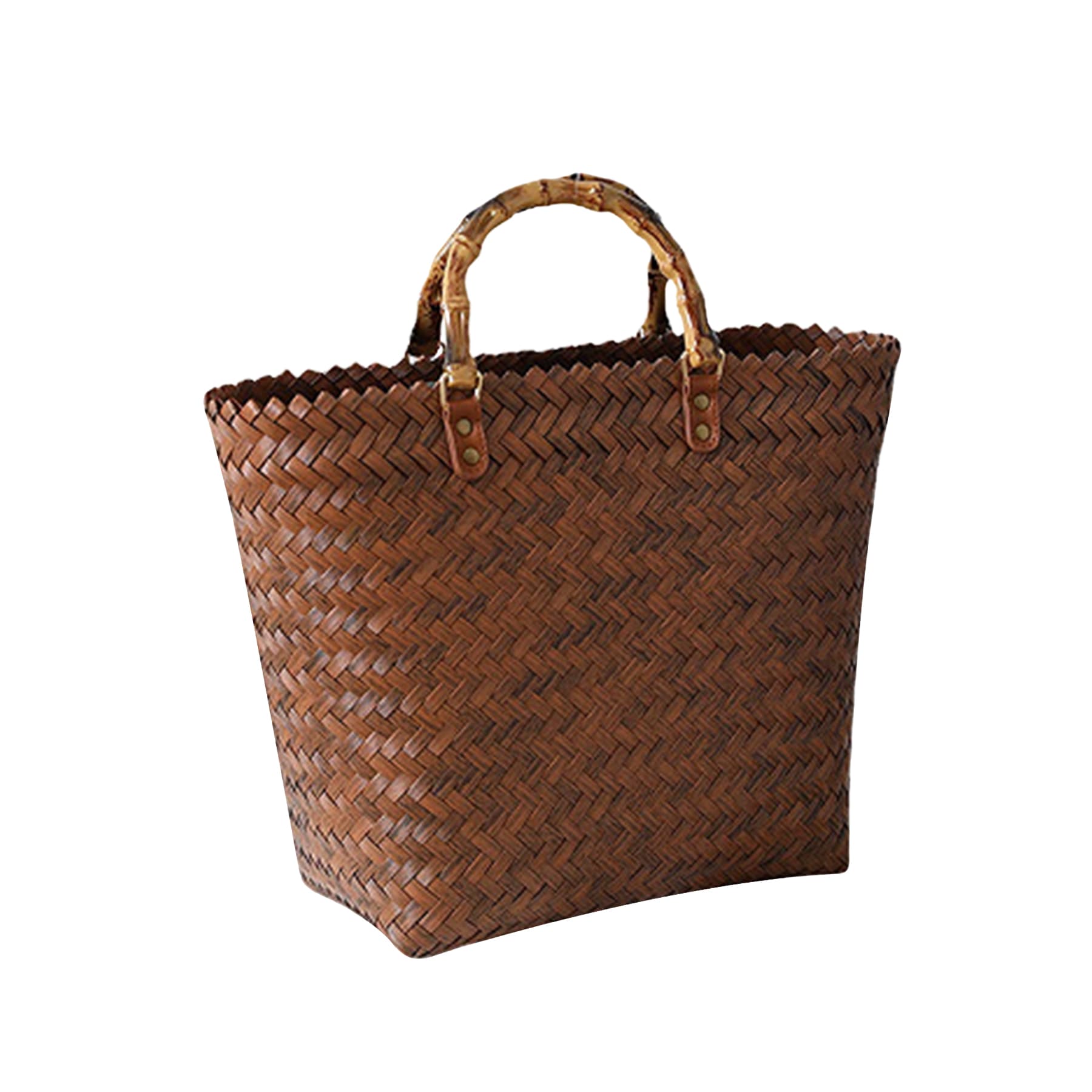 Faux Straw Tote Bamboo Handle