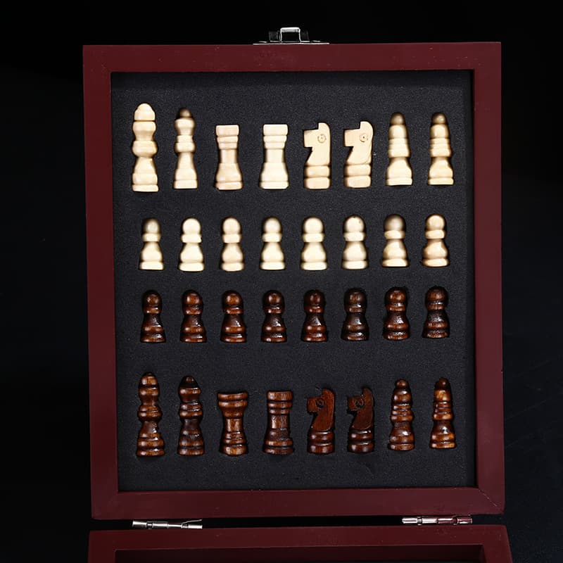 Black Wooden Box Wine Accessories With Chess Set