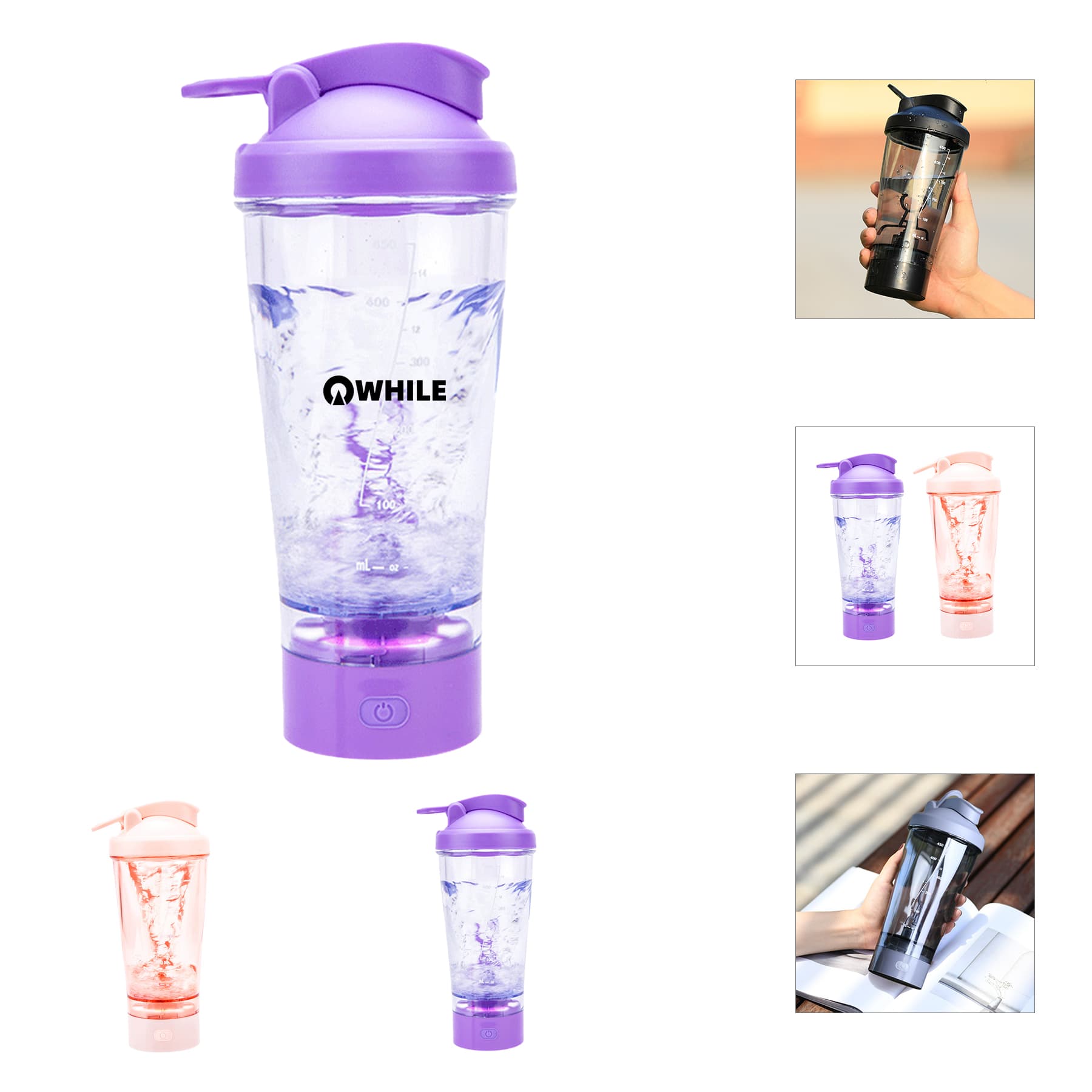 16oz Rechargeable Protein Shaker Bottle with Light