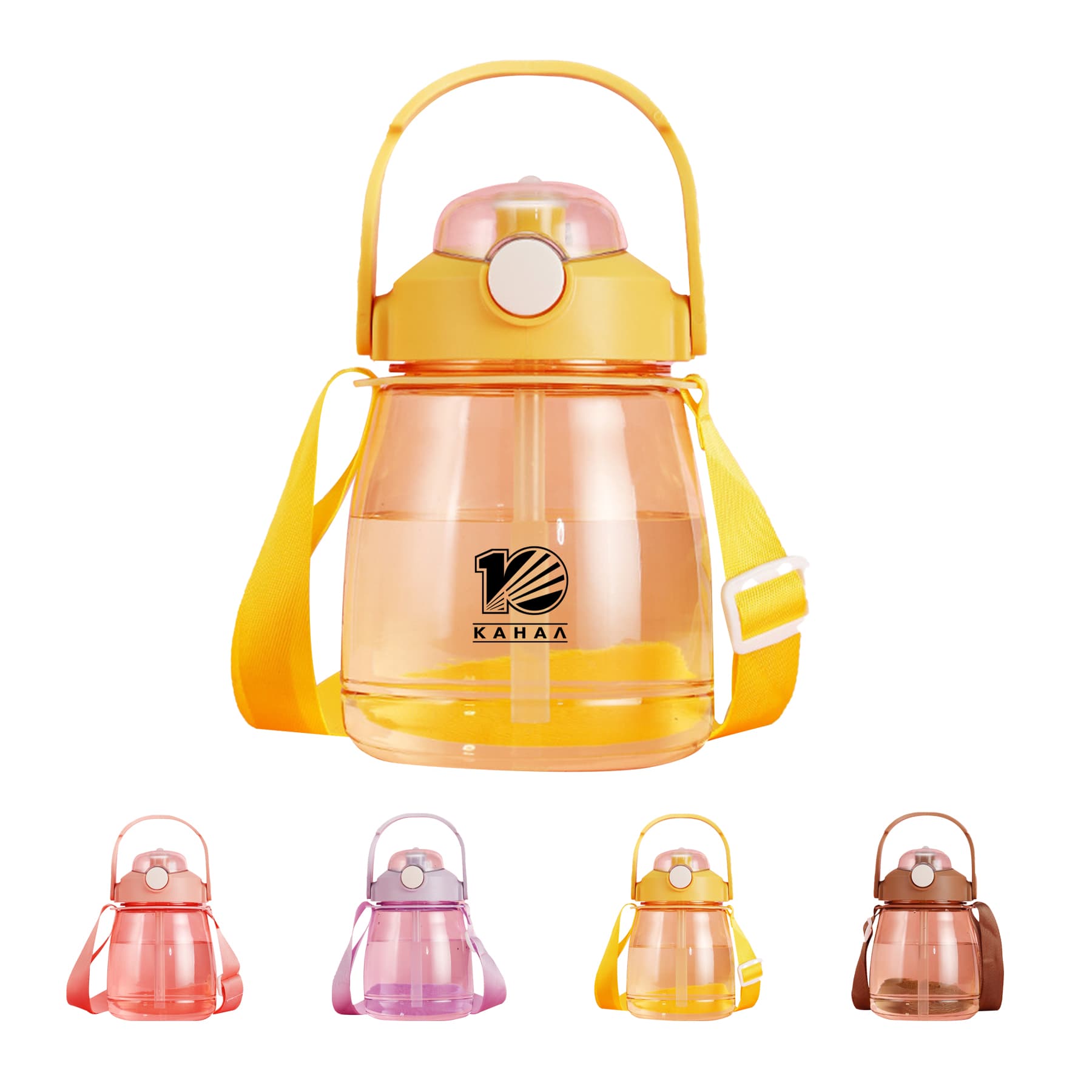 37oz big plastic cup water bottle with Push Button Strap
