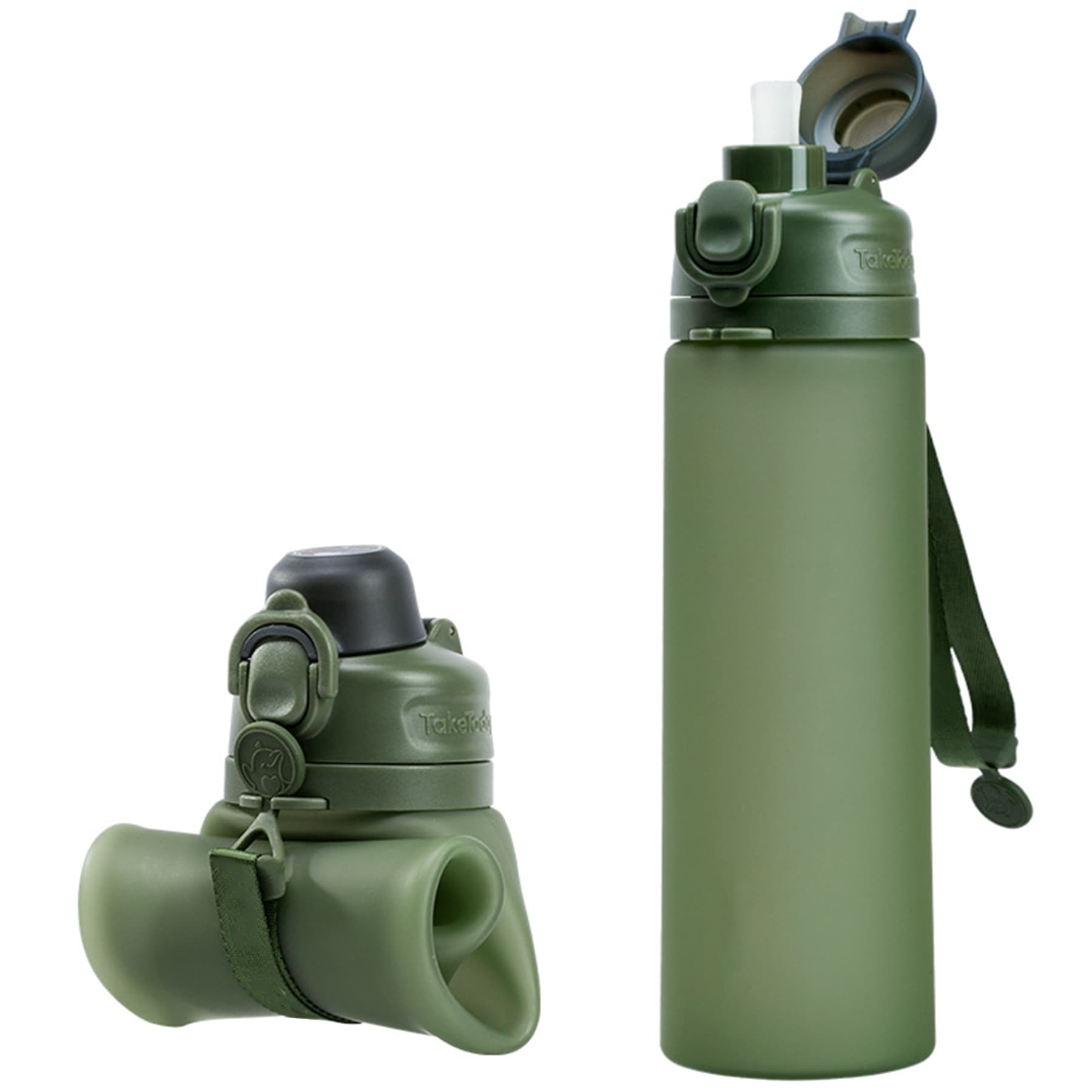 Collapsible Water Bottles 20oz Leak Proof BPA-Free Foldable Silicone Travel with Straw Strap for Cycling Hiking Outdoors