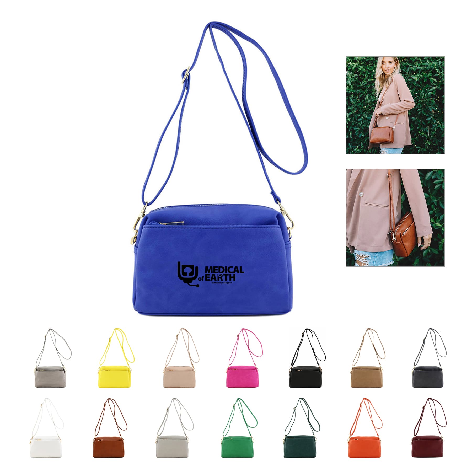 PU Crossbody Bag Triple Zip