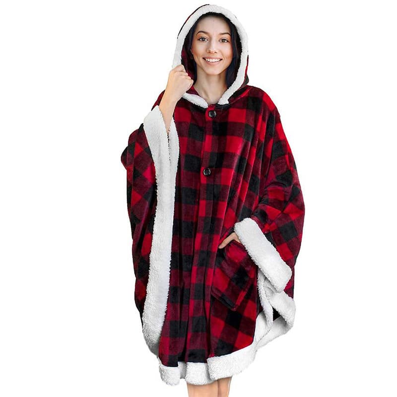 Poncho Hooded Blanket Wrap With Pockets Sherpa Fleece