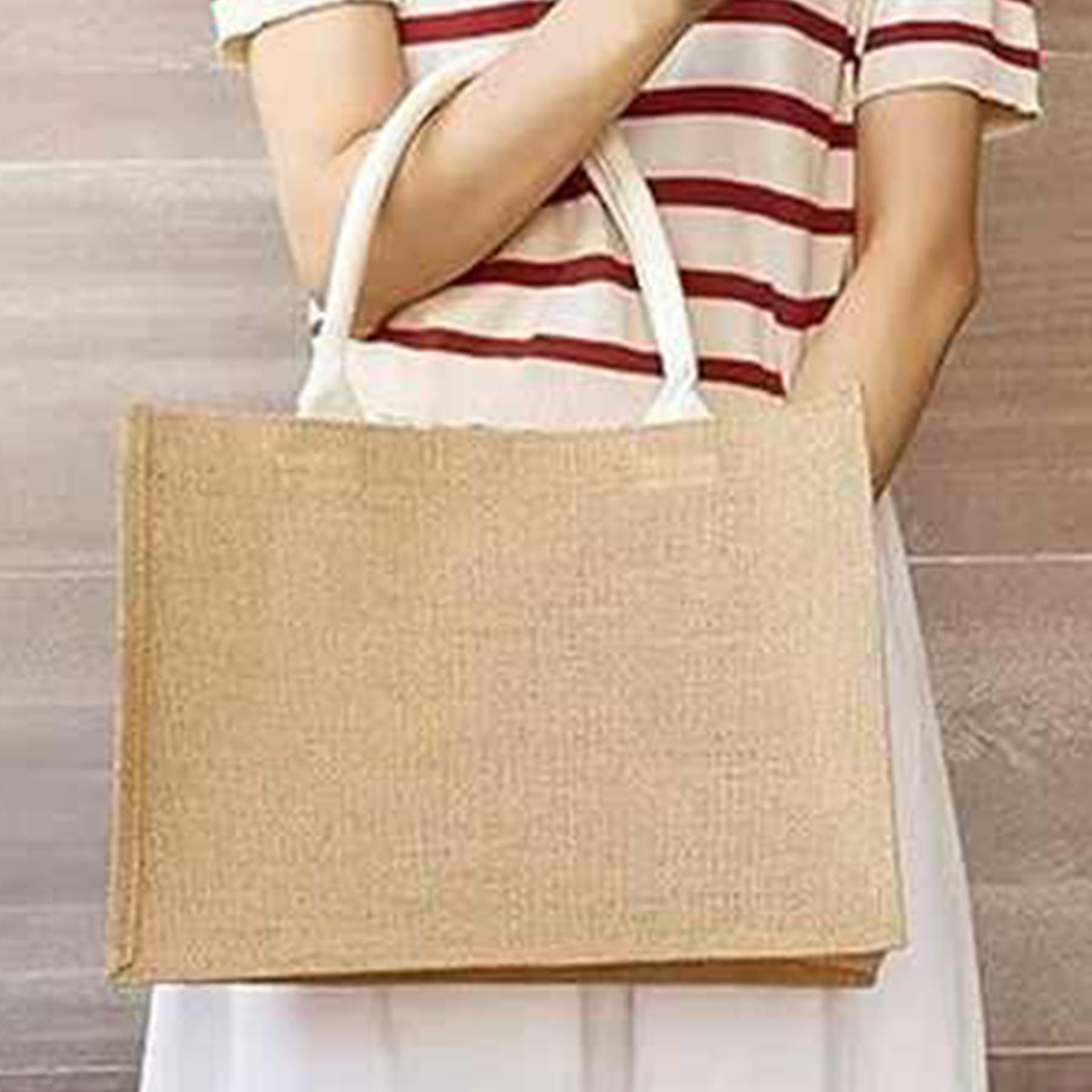 Natural Jute Tote Bag with Soft Cotton Handle