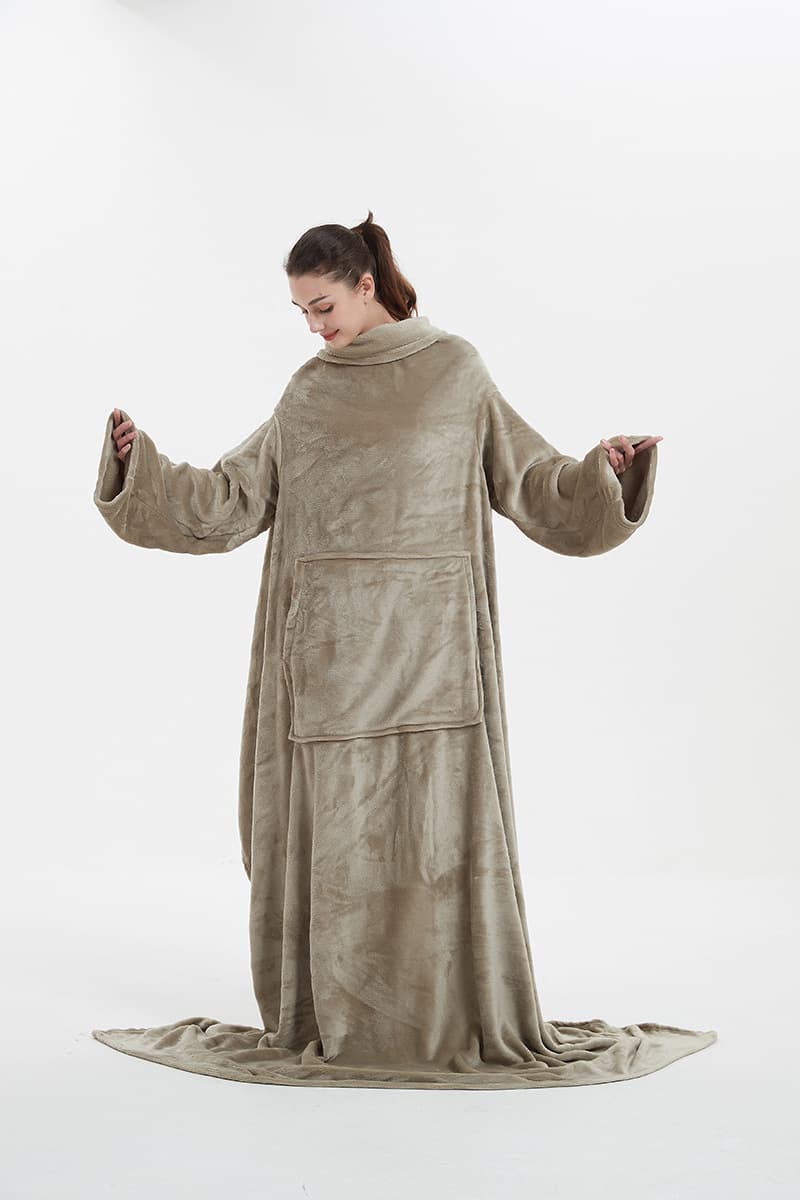Soft Warm Large Fleece Plush Sleeved Wrap Robe Blanket