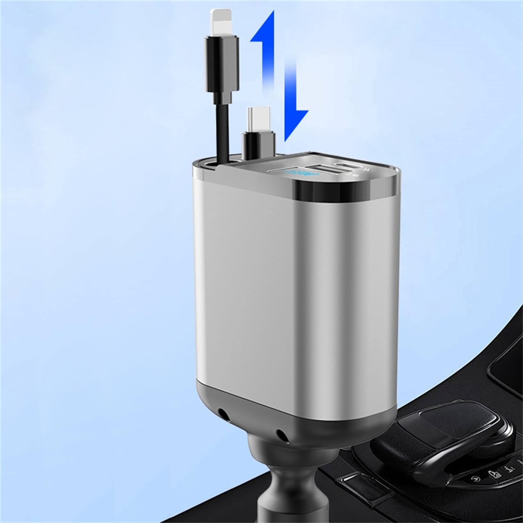 Car Charger 120W Super Fast Charging Retractable Cable Multifunction Cigarette Lighter Adapter