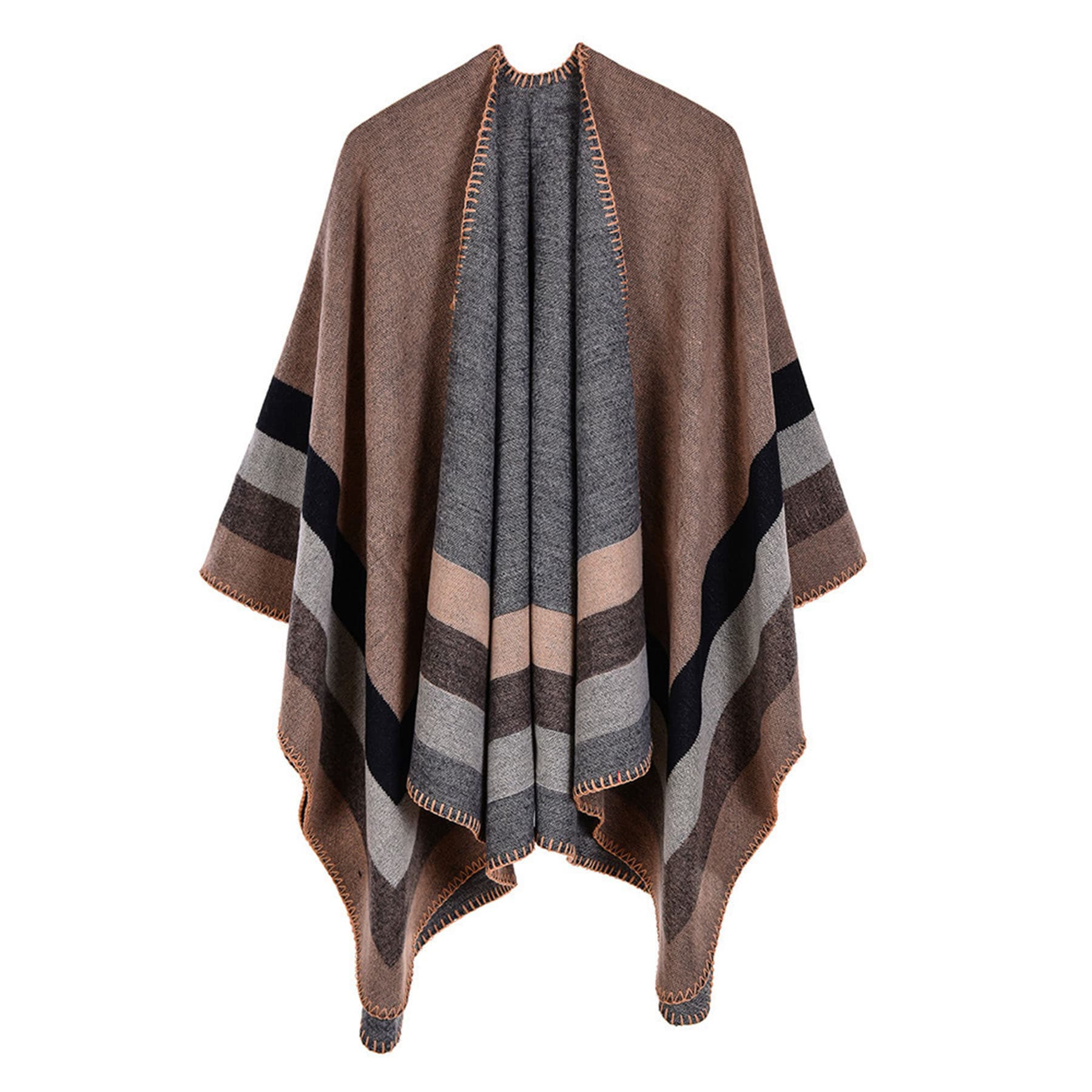 Ladies Scarf Four Bars Big Border Cashmere Jacquard Cloak