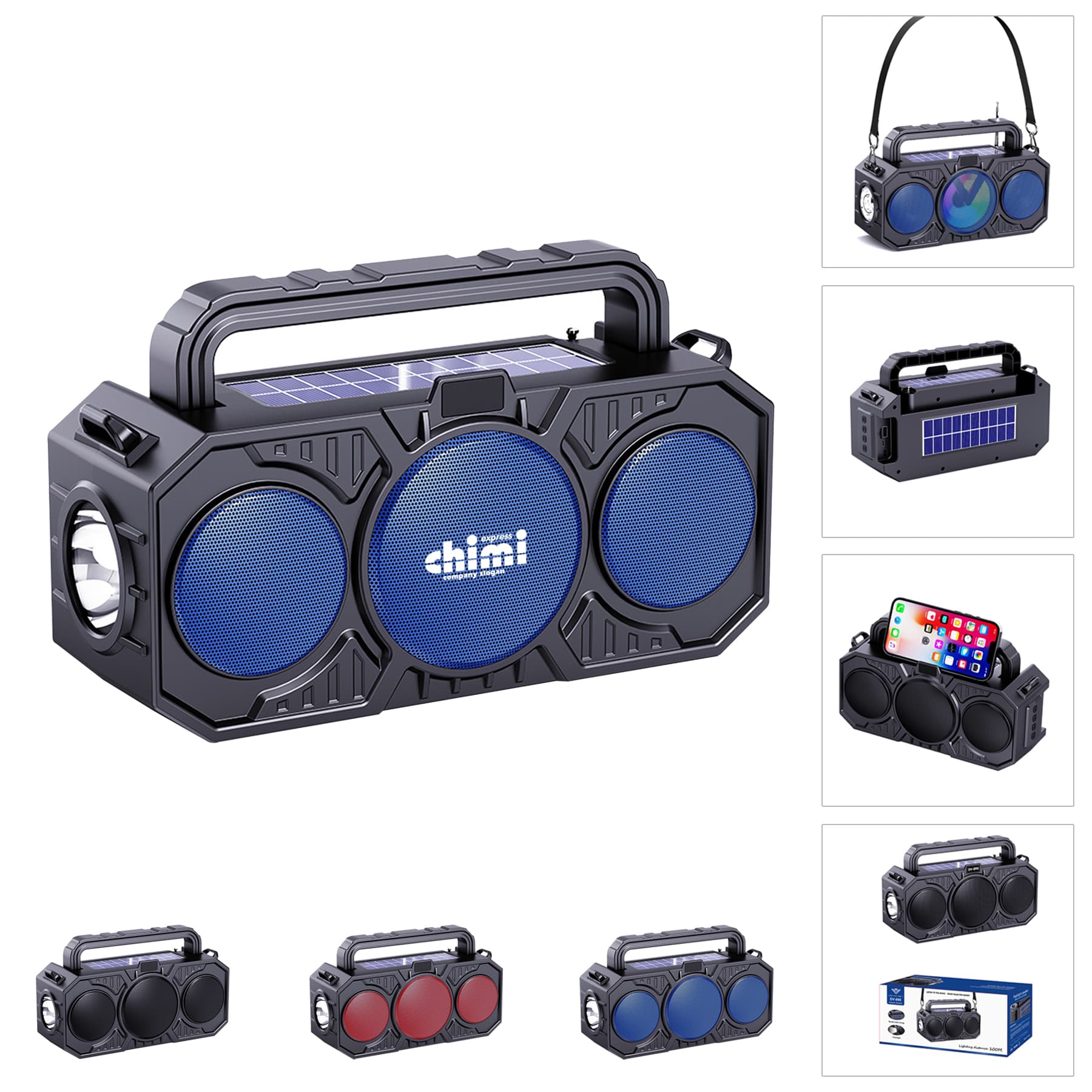 Solar Bluetooth Wireless Speaker with Strap and Flashlight