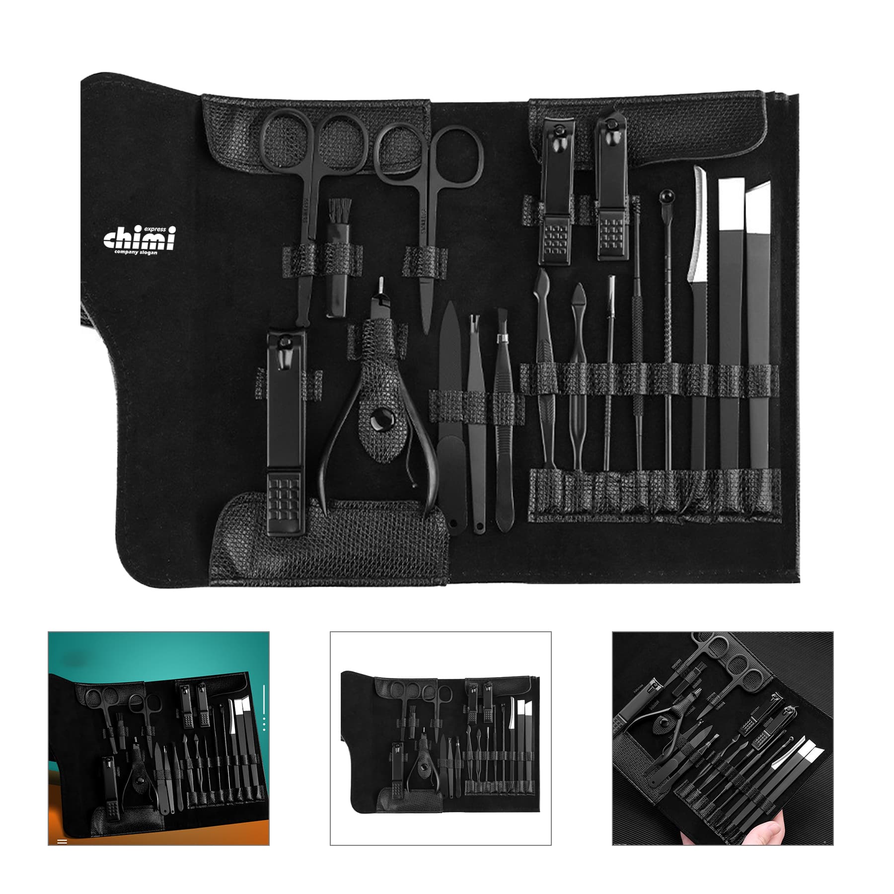 Black Carbon Steel Manicure Kit