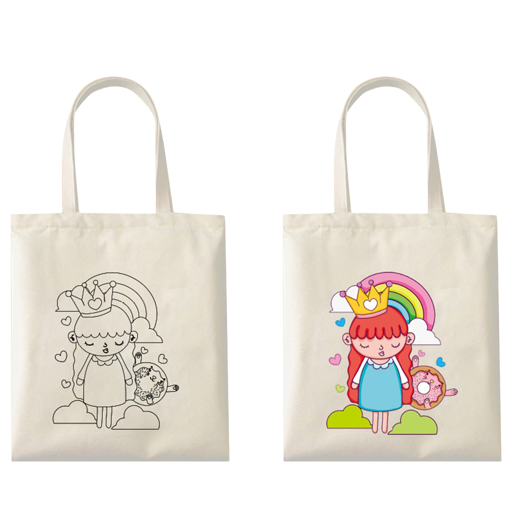 Painted canvas tote bag 6 crayons