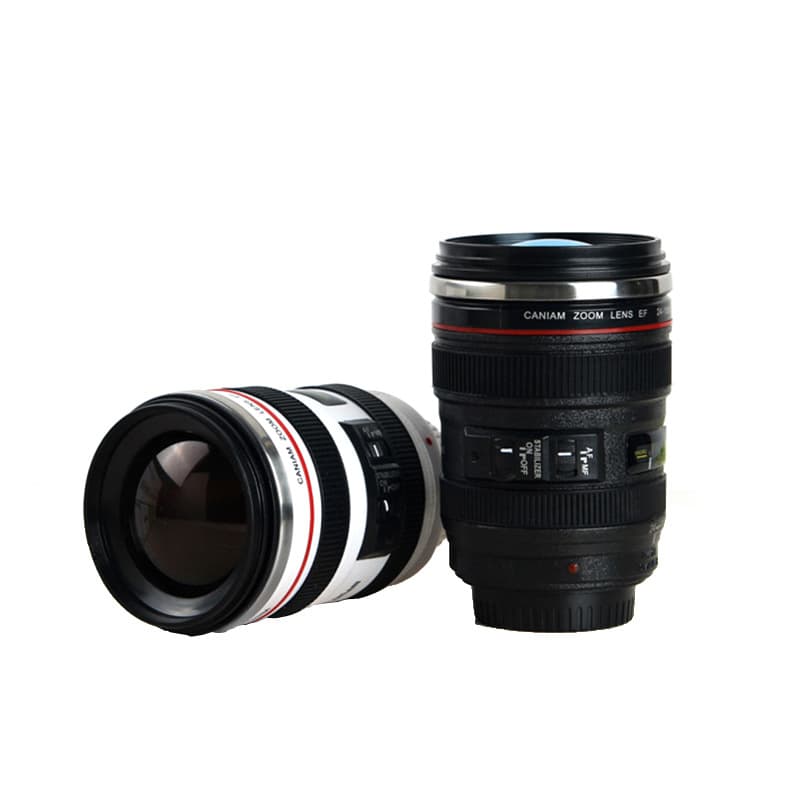 Stainless Steel Camera Lens Coffee Mug With Lid