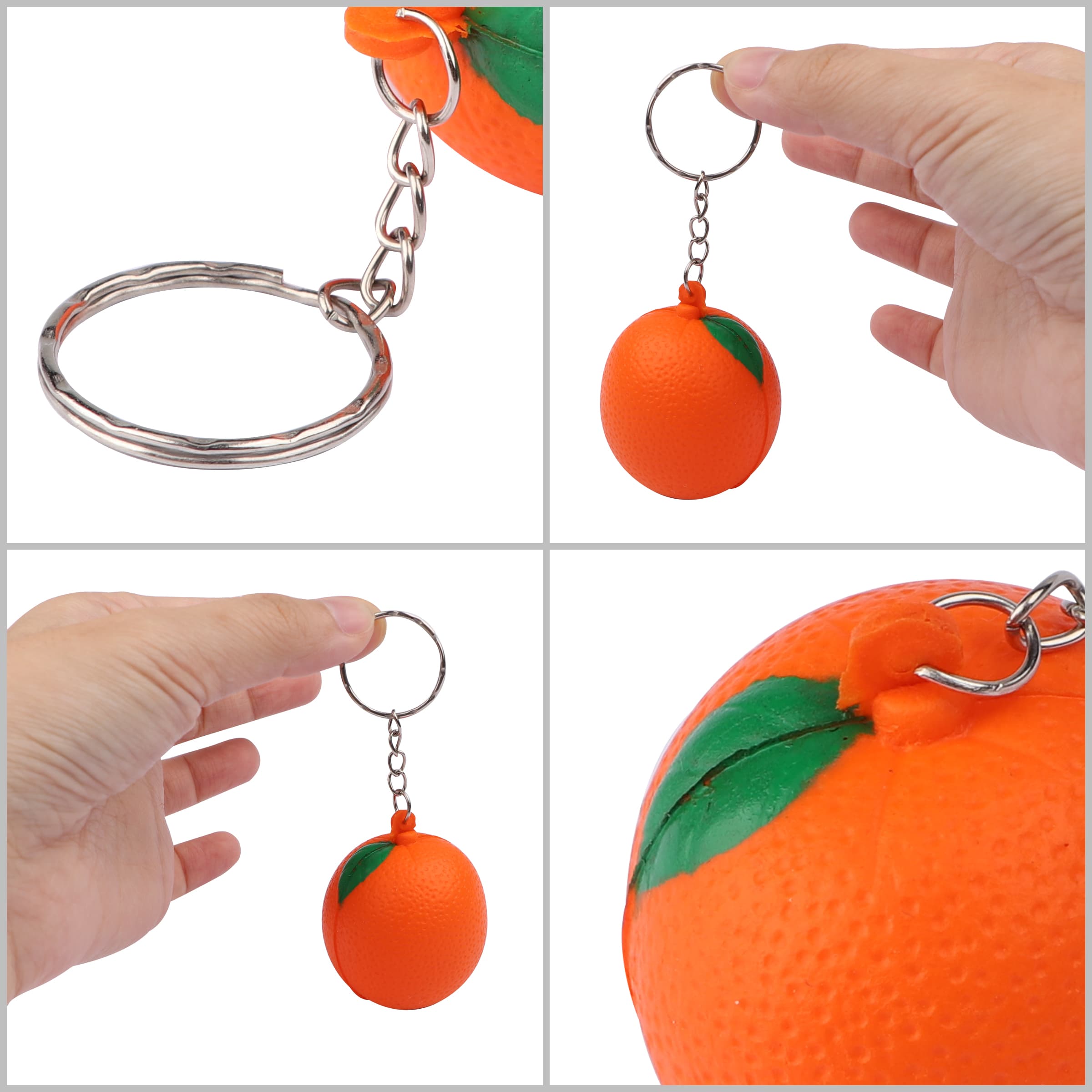 1.6" PU Orange Shaped Stress Ball Reliever W/ Split Ring