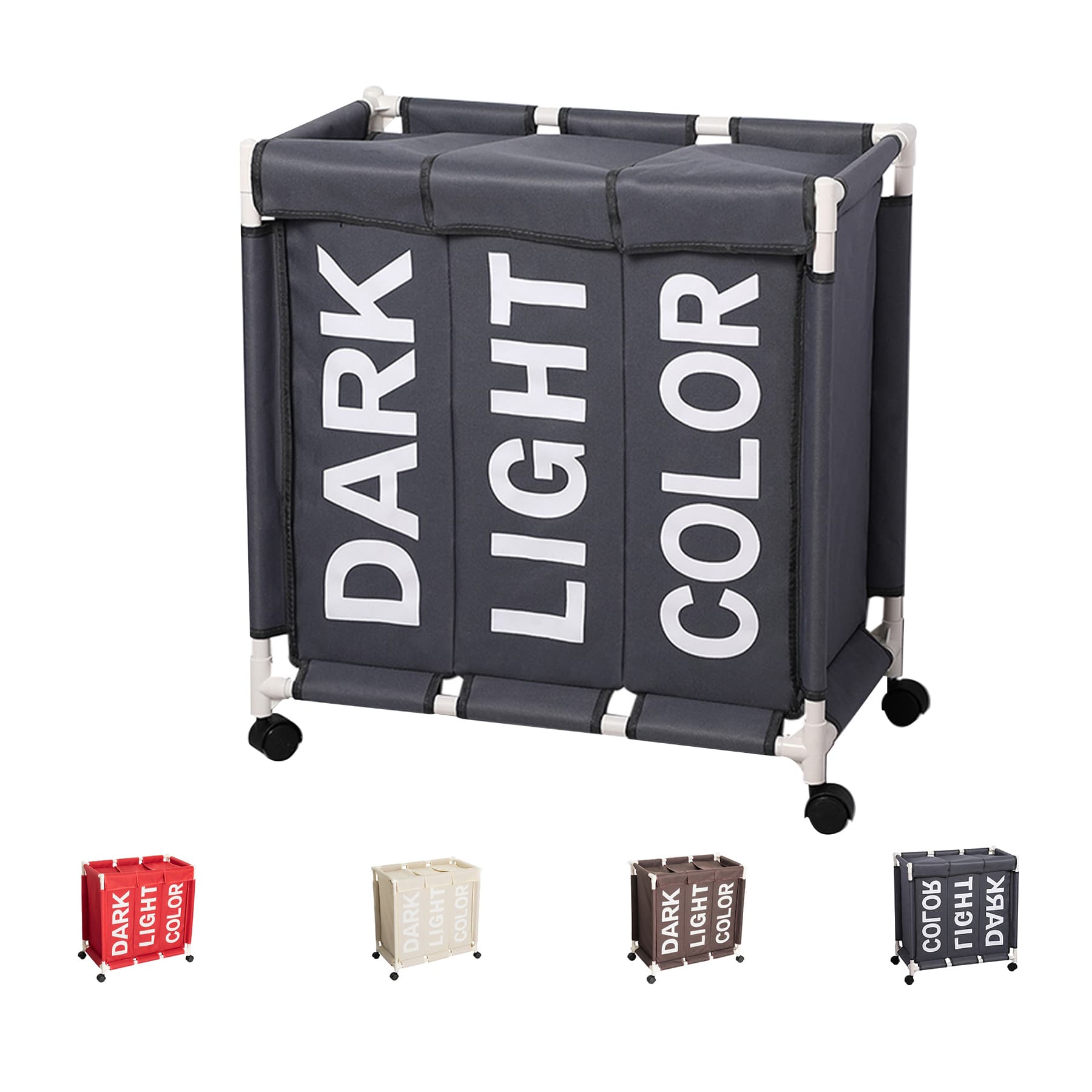 Three grid dirty clothes basket with wheels