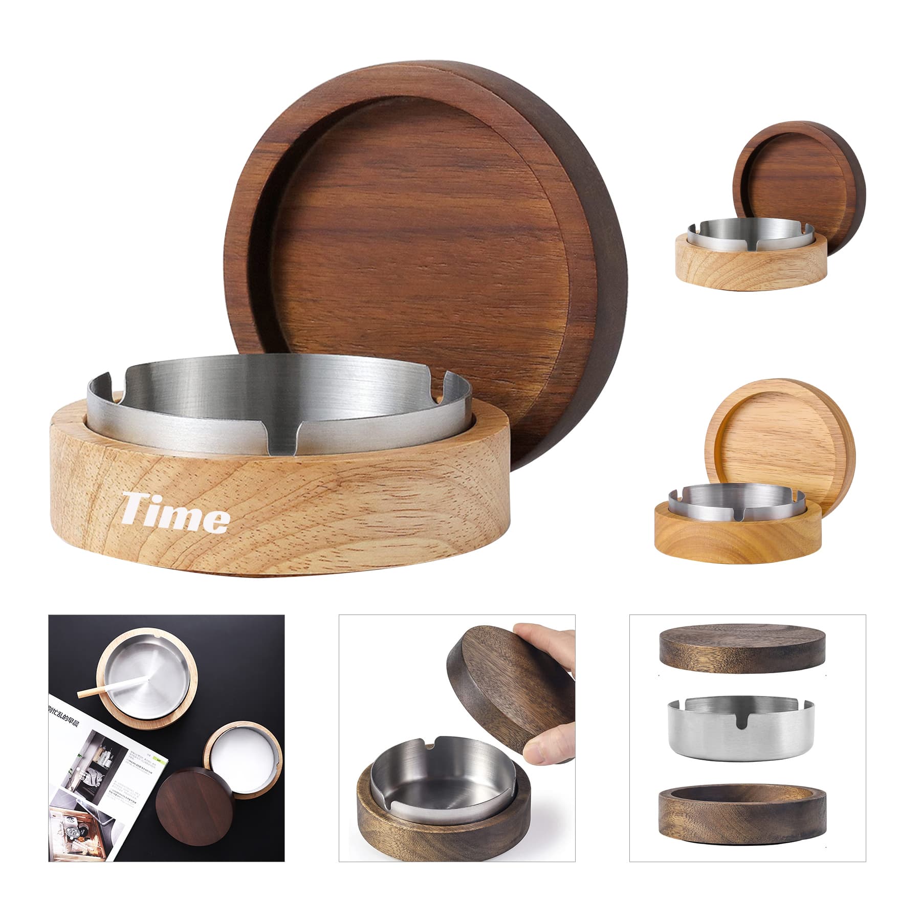 Wooden Ashtray With Lid