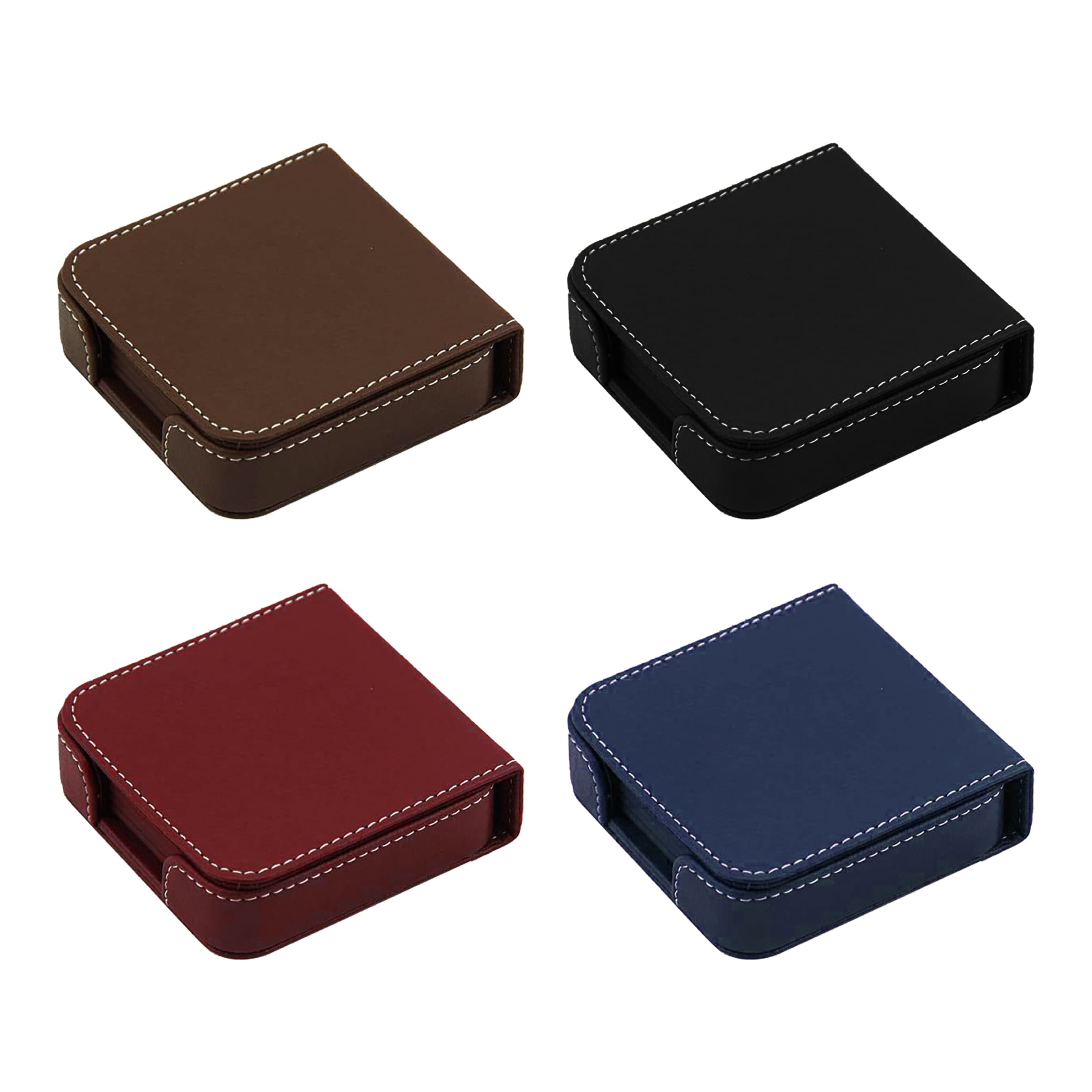 4" Square Leather Coaster Set With Flip Top Holder